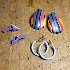 Set of 3 enamel 80s earrings